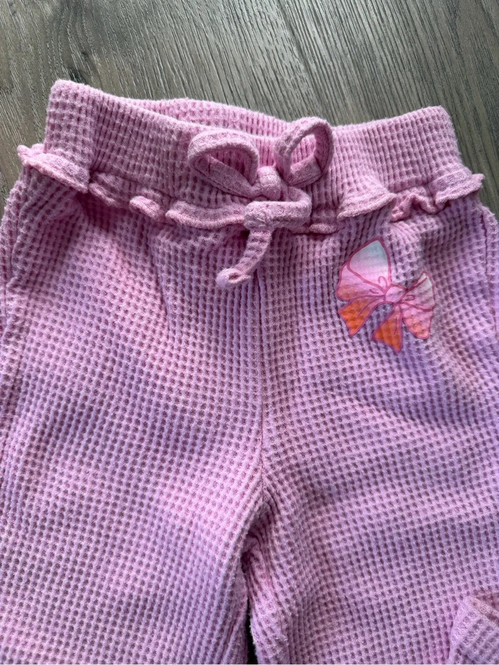Pink Girls' Waffle Knit Hoodie & Pants Set - Love Embroidery